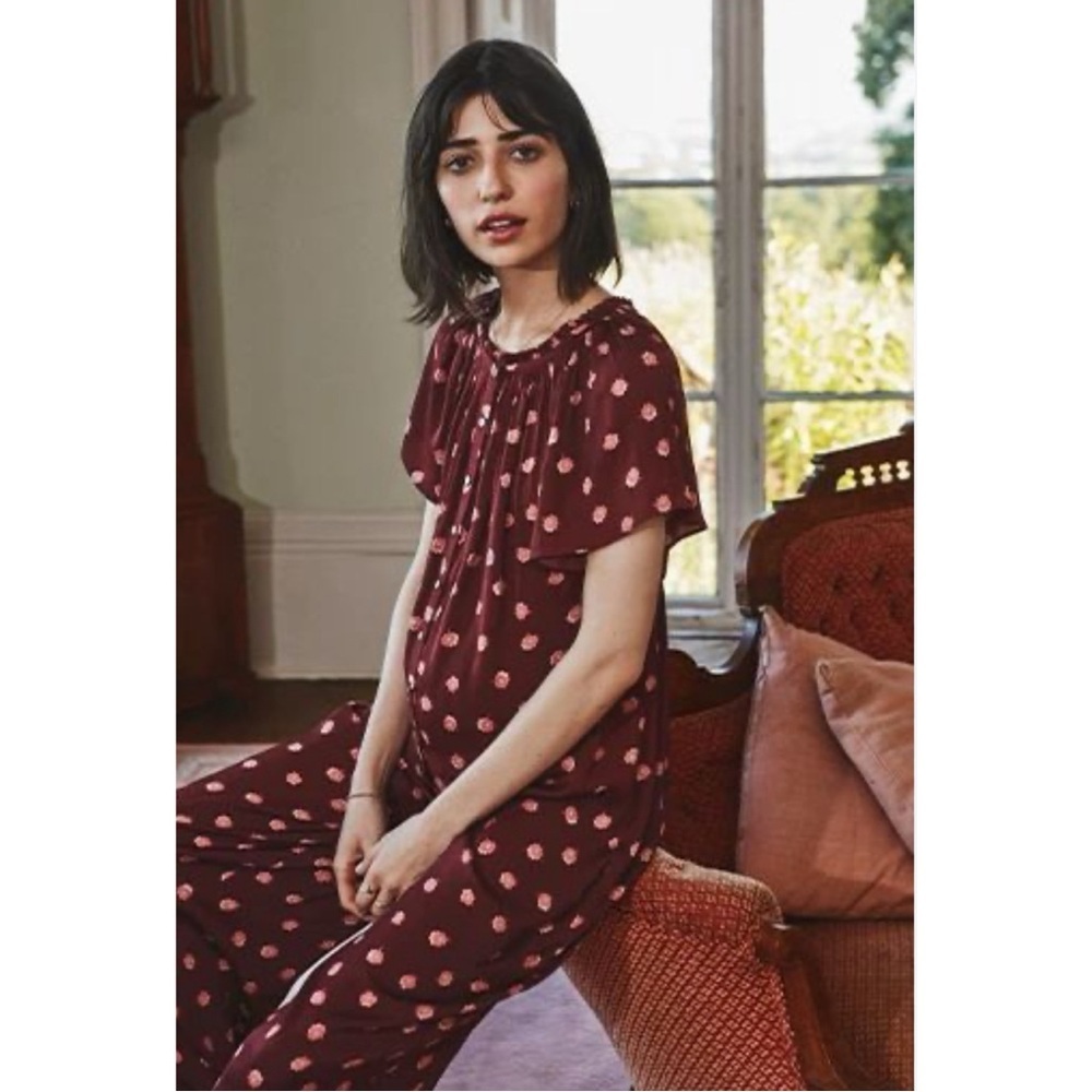 Hatch The Regina Jumpsuit Wine Camellia Floral Print, Size Medium / 2